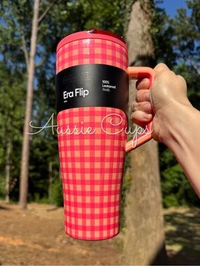 Peach Gingham 40 oz Brumate Era Flip Travel Tumbler - Pink & Peach, small flaw